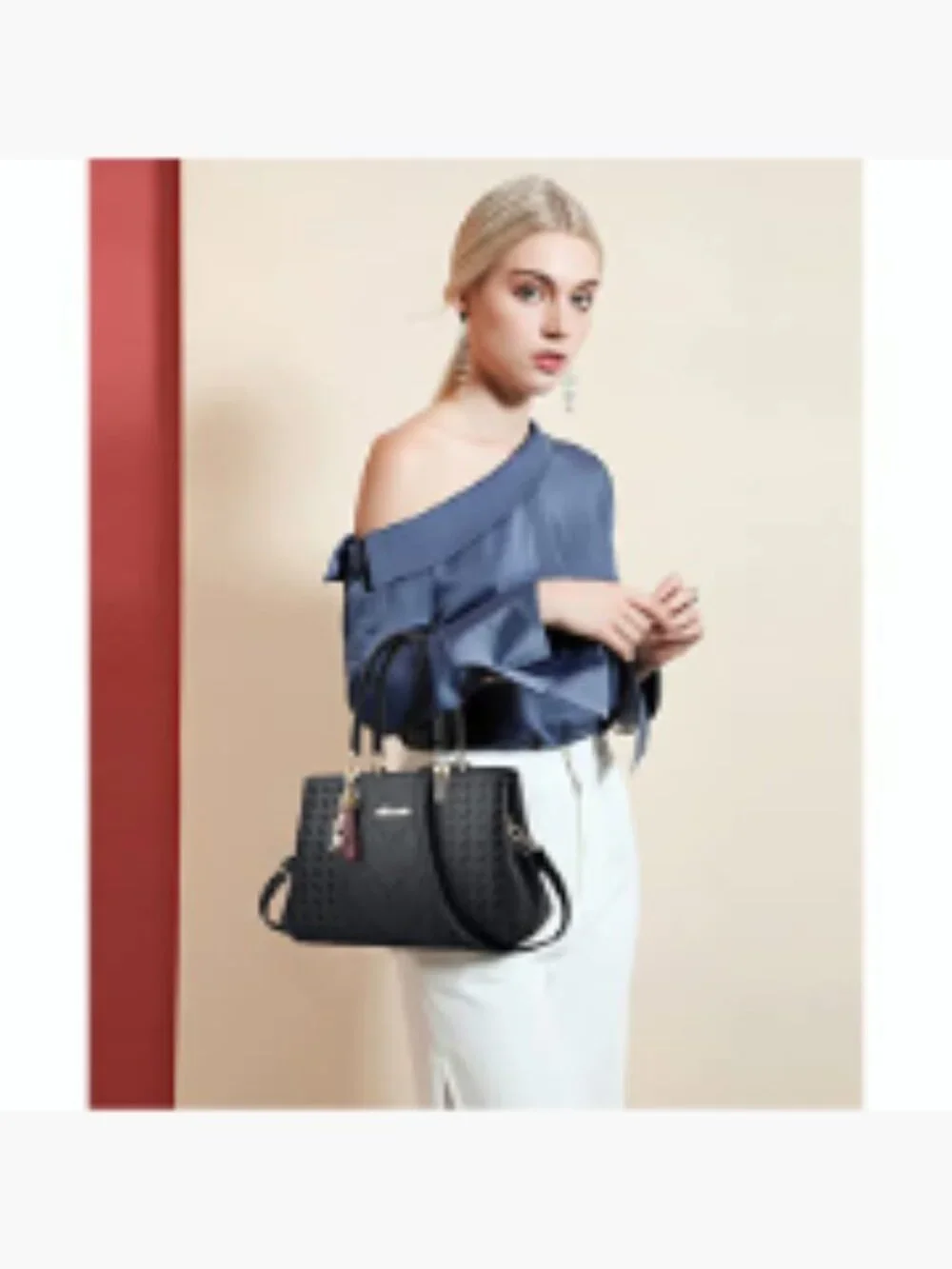 Faux Leather Satchel Tote Bag Women Shoulder Crossbody Handbag 7 Pockets